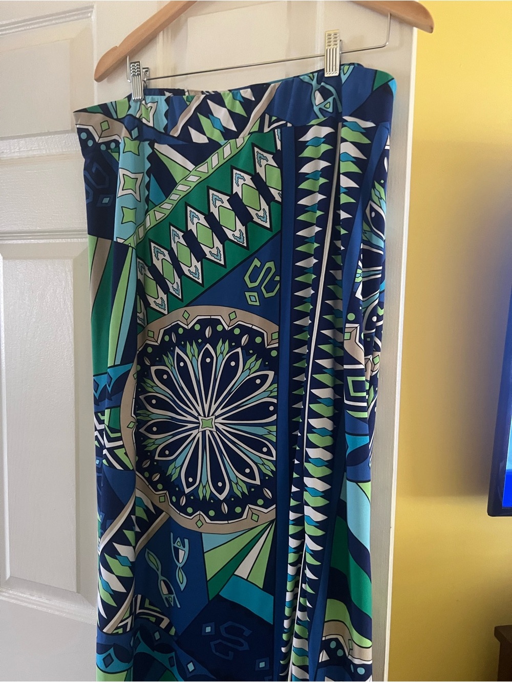 Chico's Blue and Green Geometric Maxi Skirt Chicos size 3